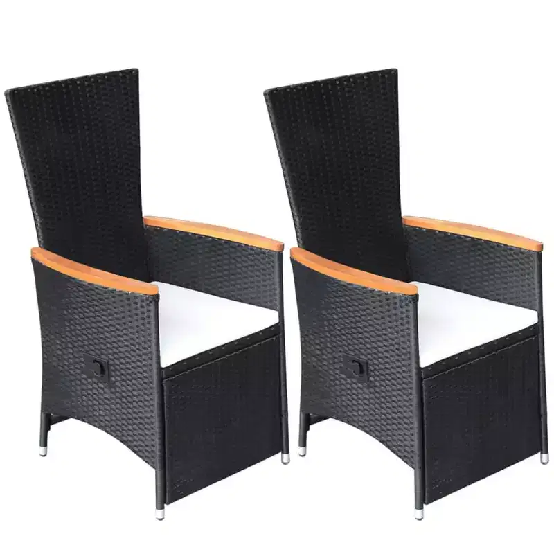 vidaXL 2-Piece Reclining Patio Chairs with Cushions - Weather-Resistant Poly Rattan Outdoor Seating in Black with Cream White Cushions