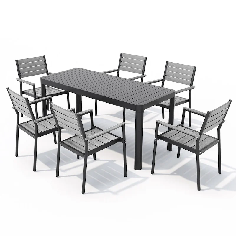 Outdoor 5/7-Piece Patio Aluminum Dining Set Stackable Chairs and Extendable Table