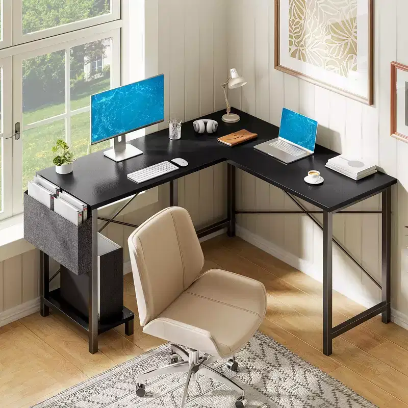 TUYOHW 50 L-Shaped Computer Desk with Side Storage Bag,Corner Desks with CPU Stand& Metal Frame,Gaming Desk for Home Office Dorm Studying Room