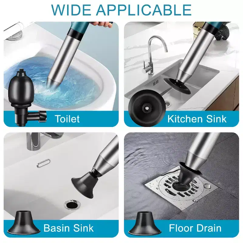 AMMER High Pressure Air Drainage Blaster Gun, Toilet Cleaner with Real-Time Pressure Gauge, Plunger for Bathroom, Sink, Floor, Kitchen Clogged