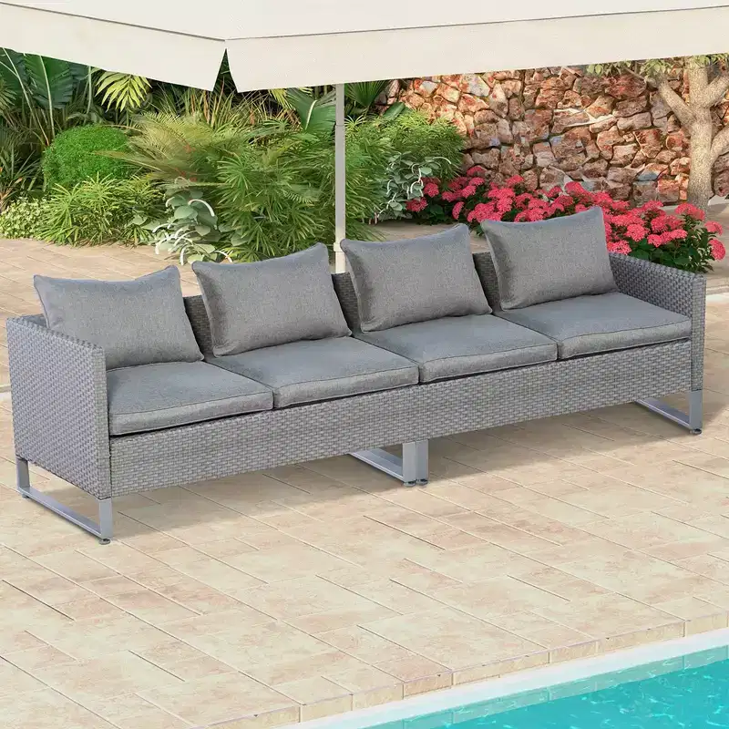 Costway 2PCS Patio Conversation Set Sectional Sofa Furniture Cushioned Seat Garden Grey