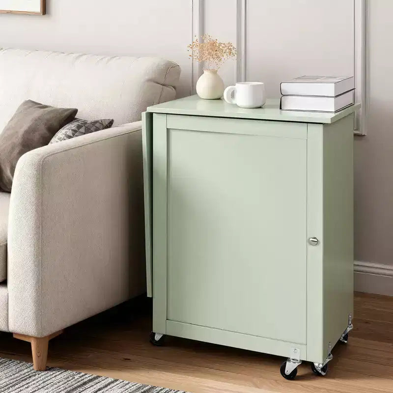 VEVOR Folding Sewing Table, Multipurpose Sewing Machine Table with Compact Design, Wheels, Wooden Pegs, Storage Trays and Shelf, Light Green