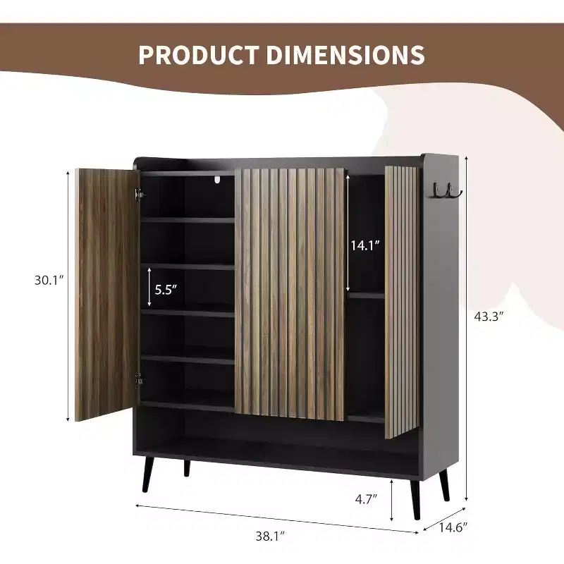 Shoe CabinetLarge Shoe Cabinet with 3 Doors,Adjustable Shelves, Shoe Organizer with Doors for Hallway, Entryway, Living Room