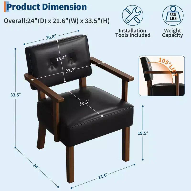 Mid-Century Accent Chair with Wood Frame & PU Leather, Brown Vertical Striped Upholstered Lounge Armchair for Living Room & Bedroom