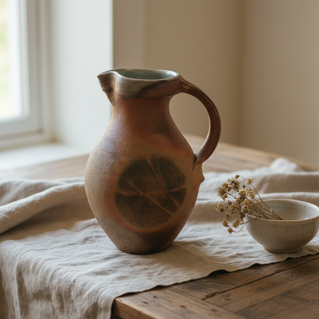 Celadon Wadding Wood Fired Round Devon Jug