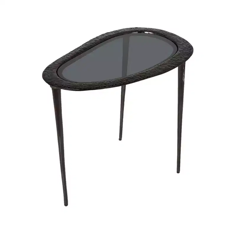 Olivia & May Aluminum Abstract Oval Shaped End Table with Shaded Glass Top Black