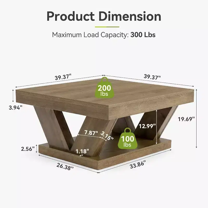 Lantine Farmhouse Coffee Table with Large Storage Shelf, 2-Tier Rustic Wood Modern Center Table for Living RoomHome Office, Rustic Brown