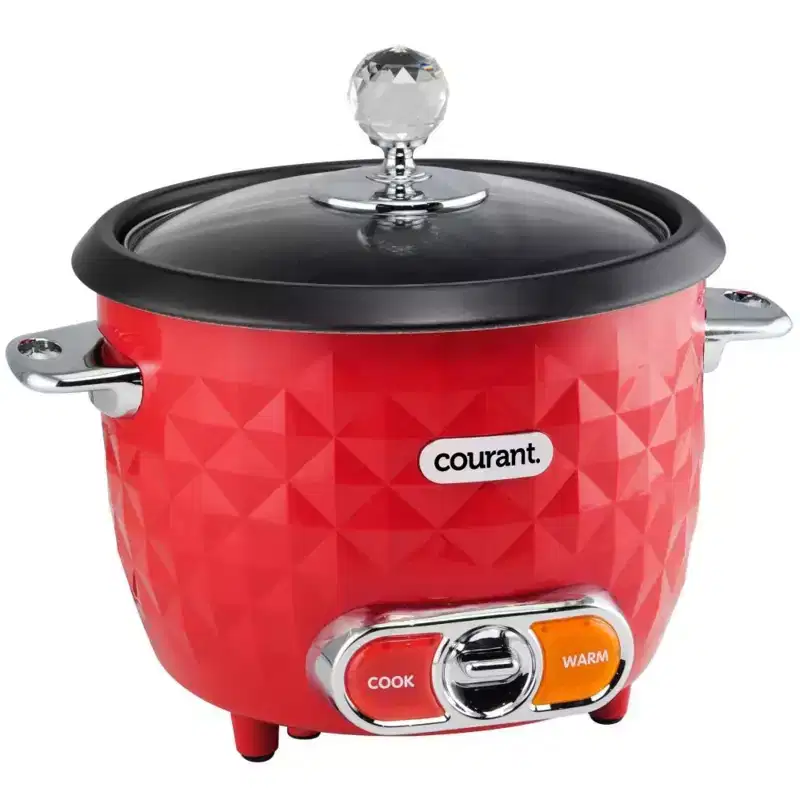 Courant 10-Cup (Cooked) / 5-Cup Uncooked Rice Cooker and Steamer with One-Touch Operation, Automatic Keep Warm Function, and Chrome Accents, Red