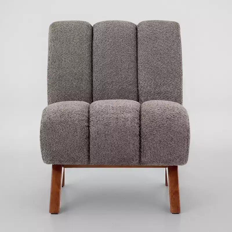 Art Leon Polar Fleece Fabric Upholstered Accent Slipper Chair with Rubber Wood Legs