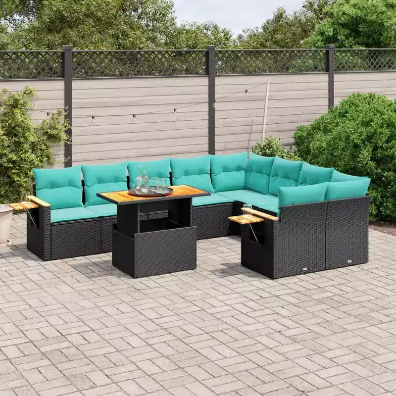 vidaXL 10 Piece Patio Sofa Set with Cushions - Black
