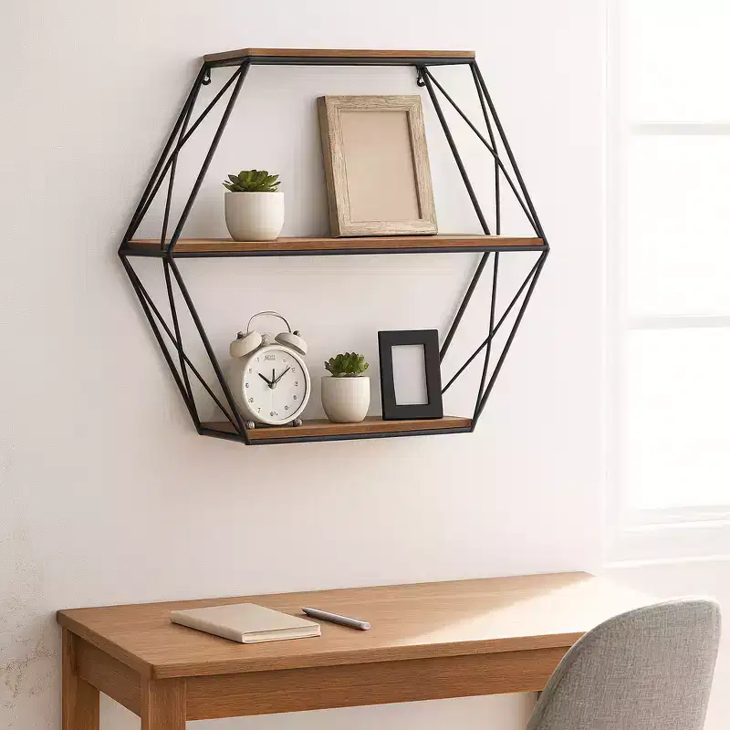 Sagebrook Home Metal Wood Floating Wall Shelves, Storage and Display, Decorative Wall Shelf Organization