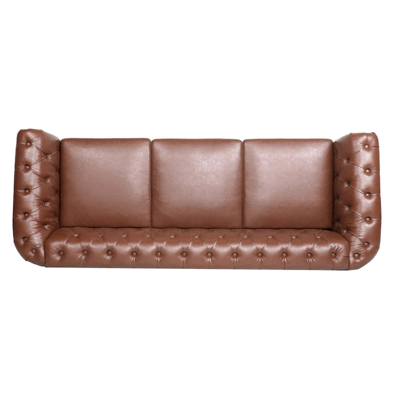 84 Mid-Century Modern 3-Seater Chesterfield Sofa, PU Leather, Birch Legs, 660 lbs