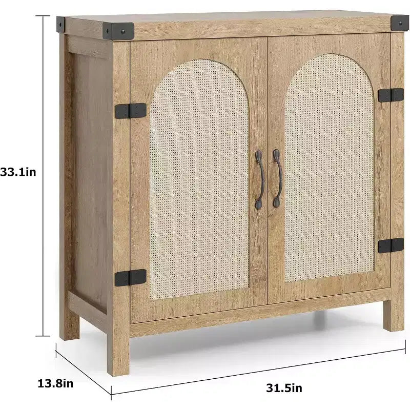 Rattan Sideboard Buffet Cabinet with Two-Door, Modern Storage Cabinet, for Kitchen, Dining Room, and Living Room