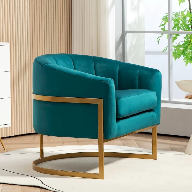 Velvet Accent Armchair with Gold Metal Frame