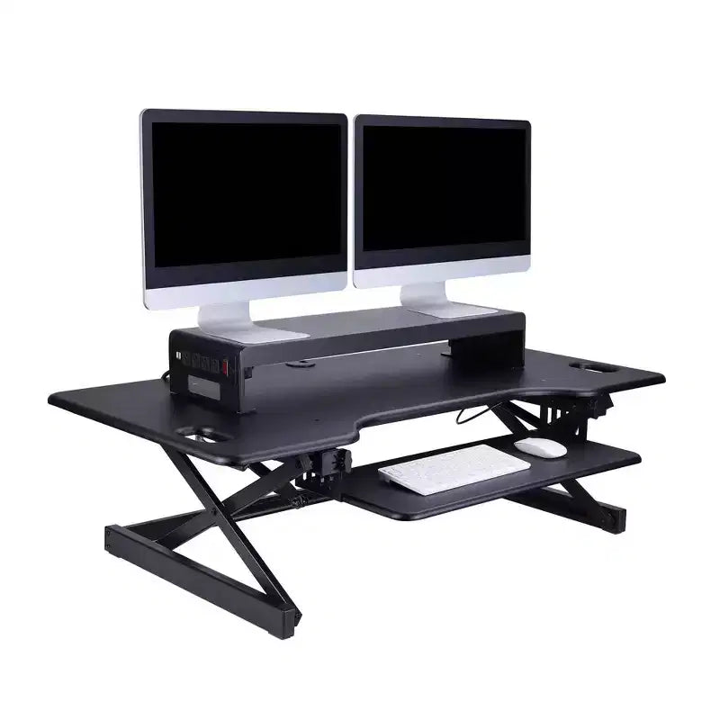 Double Articulated Dual Monitor Desk Mount with Power Black - Rocelco: 4 AC Outlets, 2 USB Ports, No Assembly