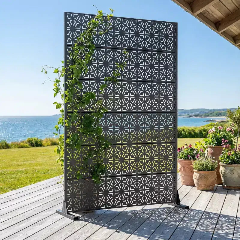 Dovelina 72H x 47W Outdoor Metal Privacy Screen Freestanding Fence Panels in Black for Garden Patio Deck Yard