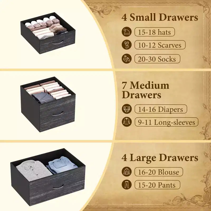 48 H Tall Fabric Dresser with 15 Drawers and Steel Frame & Wood Top, Sturdy Dressers for Bedroom, Closet, Hallway, Living Room