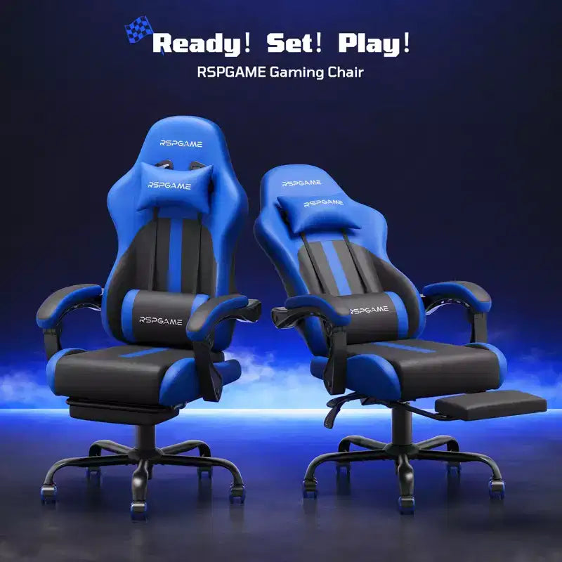 Basic Ergonomic Gaming Chairs for Adults, PU Leather Office Chairs with Lumbar Support, Pocket Spring Cushion and Retractable Footrest