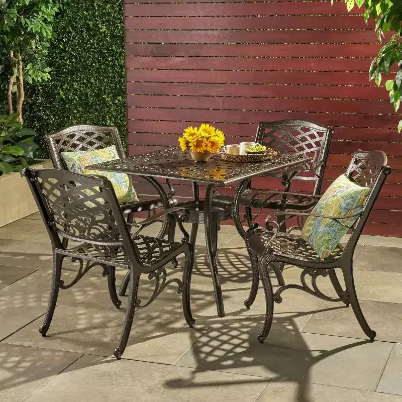 Christopher Knight Home Bogota Outdoor Cast Aluminum 5 Piece Dining Set with Umbrella Hole