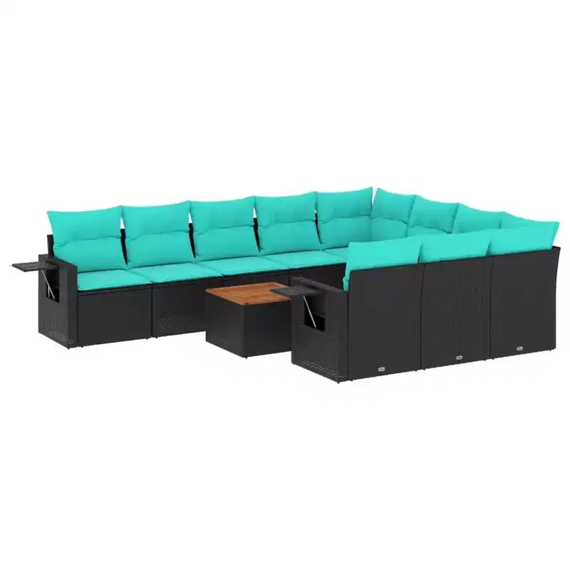 vidaXL 11 Piece Garden Sofa Set with Cushions Black Poly Rattan
