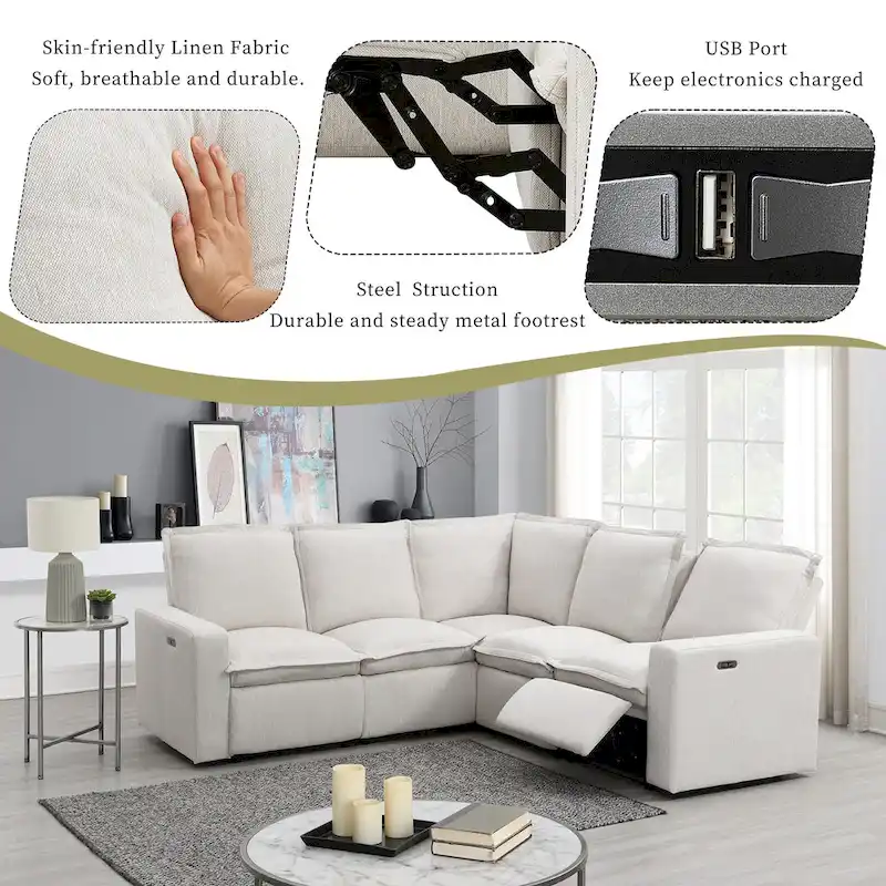 L-Shaped 5-Seater Power Recliner Sofa with USB Port