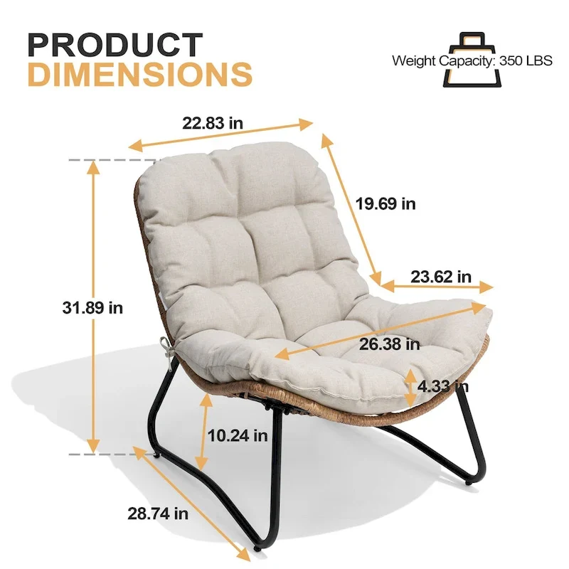Fauteuils Papasan d'extérieur avec coussin, en rotin PE, confortables pour patio, avec table d'appoint