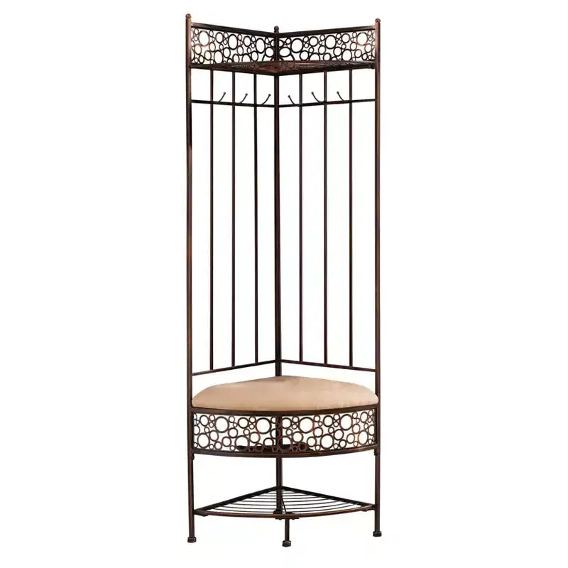 Kings Brand Furniture Salini Metal Corner Entryway Hallway Storage Bench with Coat Rack