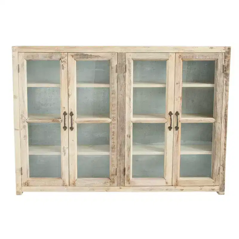 Storied Home Wood 40" Tall 4 Door Decorative Storage Cabinet Brown: Magnetic Closure, Fixed Shelves