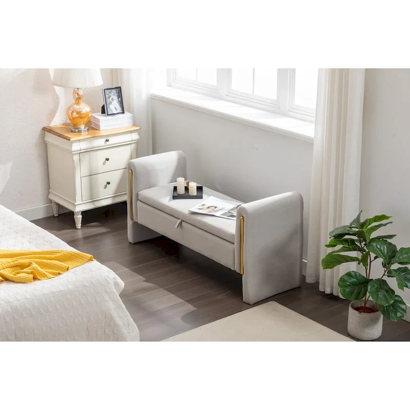 Velvet Storage Bench with Metal Trim