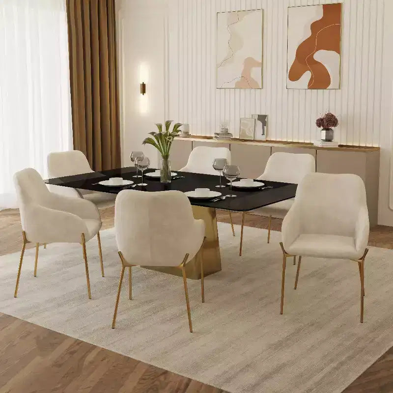 LeisureMod Zaire Modern Dining Chair  Upholstered Side Chair with Gold Iron Legs, Stylish Accent Chair for Dining Room or Kitchen Set of 2
