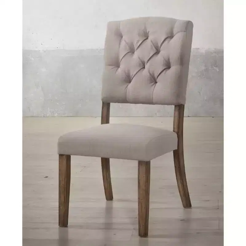 Simple Relax Set of 2 Linen Upholstered Side Chairs in Cream and Weathered Oak