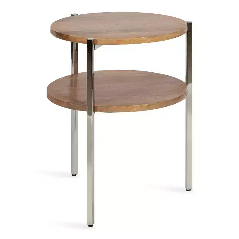 Kate and Laurel Lamaar Round Wood Side Table, 19x19x25, Natural and Silver