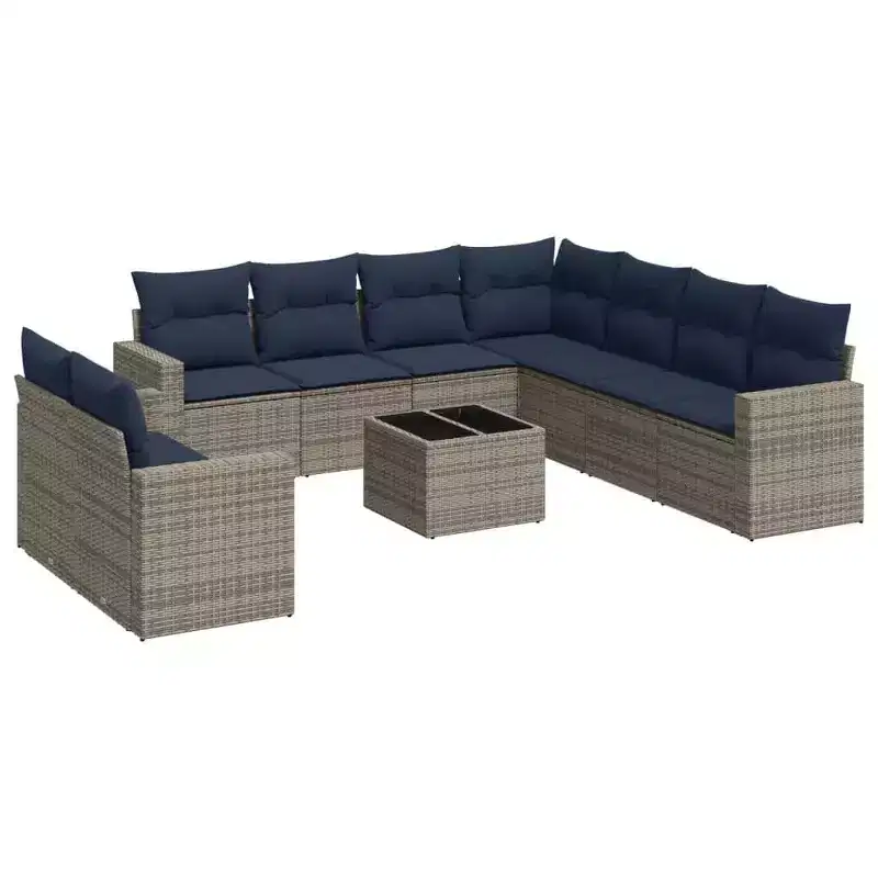 vidaXL Patio Sofa Set with Cushions Poly Rattan