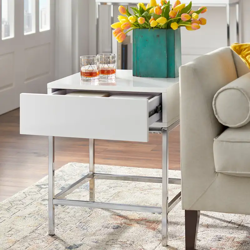 White Metal High-Gloss End Table
