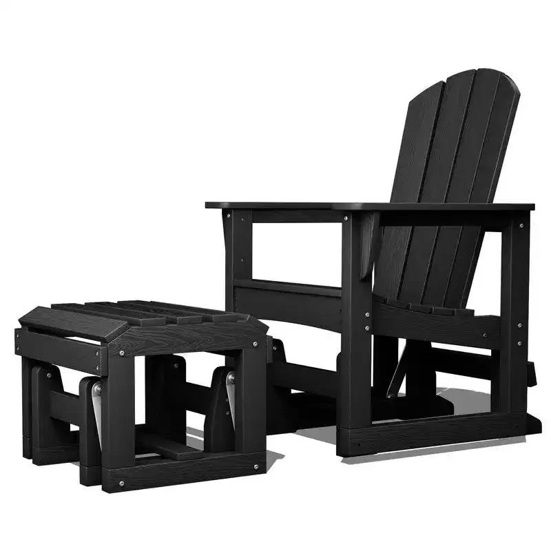 Hyleory HDPE Adirondack Rocking Chair with Ottoman Set - All-Weather Outdoor Patio Furniture, Durable Woodgrain Finish, Comfort-Contoured Seat