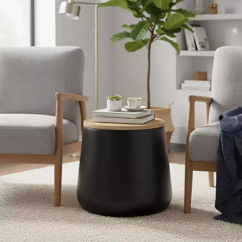 LeisureMod Orunel Modern Storage End Table - Fiberstone Base with Removable Wood Top