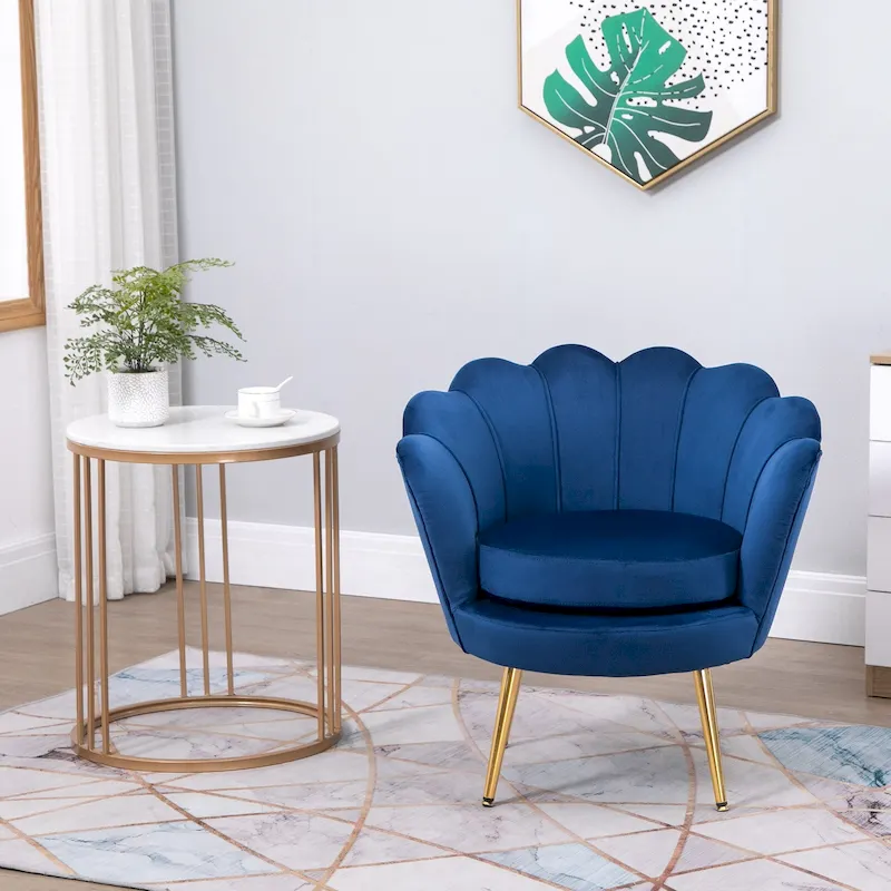 Elegant Velvet Fabric Accent Chair/Leisure Club Chair with Gold Metal Legs for Living Room - 29.5 x 24.75 x 28.75