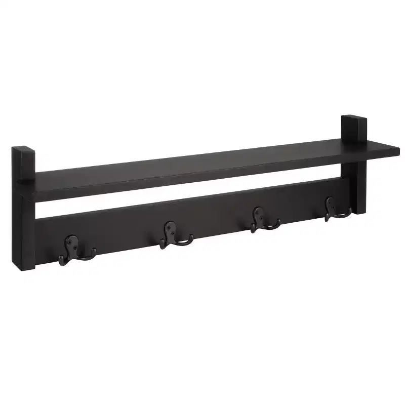 Coat Rack with Shelf, Wall Mount Shelf with 4 Hooks for Entryway, Mudroom or Hallway