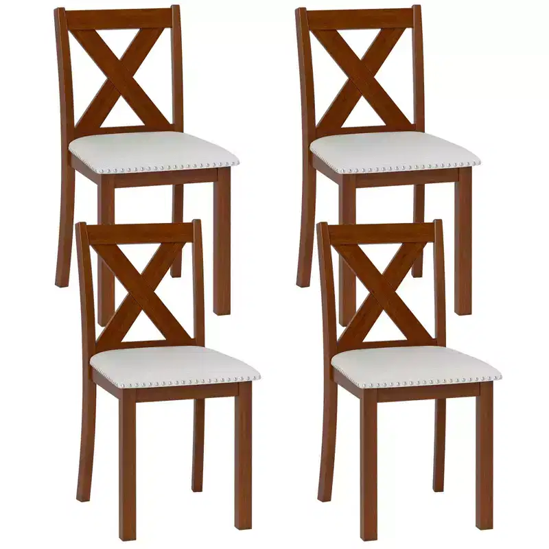 Costway Wooden Dining Chair Set of 4 w/Acacia Wood Legs Padded Seat Curved Back