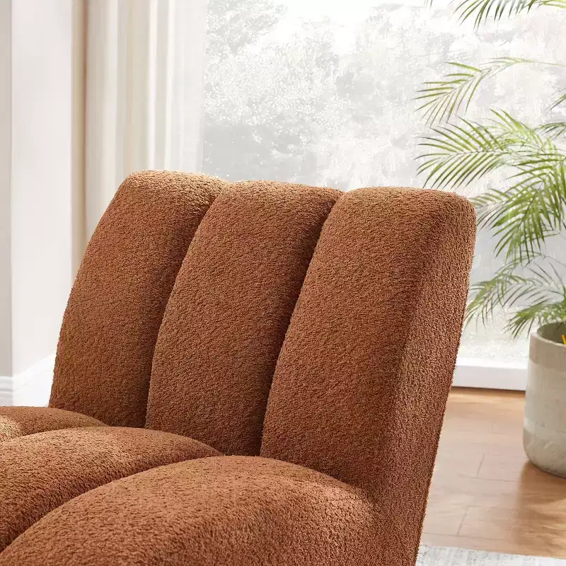 Art Leon Polar Fleece Fabric Upholstered Accent Slipper Chair with Rubber Wood Legs