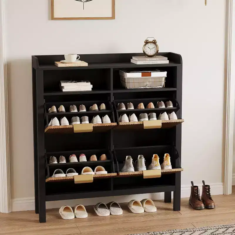 Acekool Shoe Storage Cabinet with 4 Flip Drawers, Slim Entryway Organizer with Adjustable Dividers, for Hallway or Bedroom