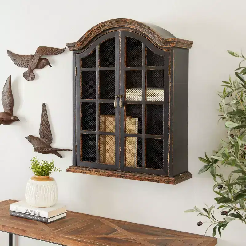 28x22 Traditional Wood Wall Shelf with Arched Shutter Doors - Olivia & May