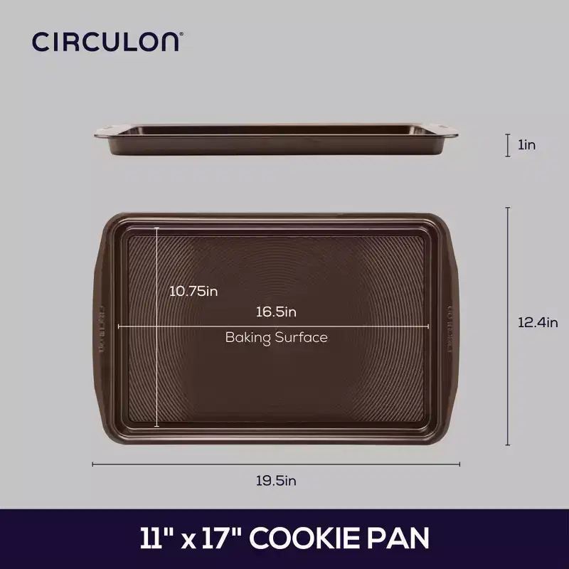 Circulon Nonstick Cookie Sheet Set Chocolate Brown: Steel Baking Pan, Even-Heating, Dishwasher & Oven Safe, 16.5"x12.1"