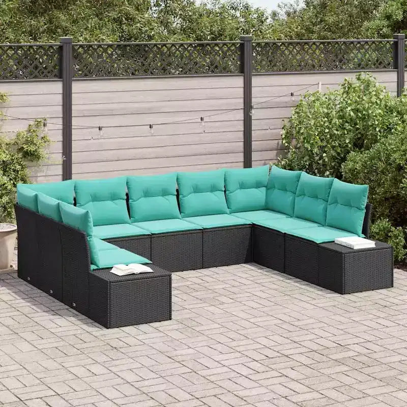 vidaXL Garden Sofa Set 9 pcs Black and Turquoise Poly Rattan