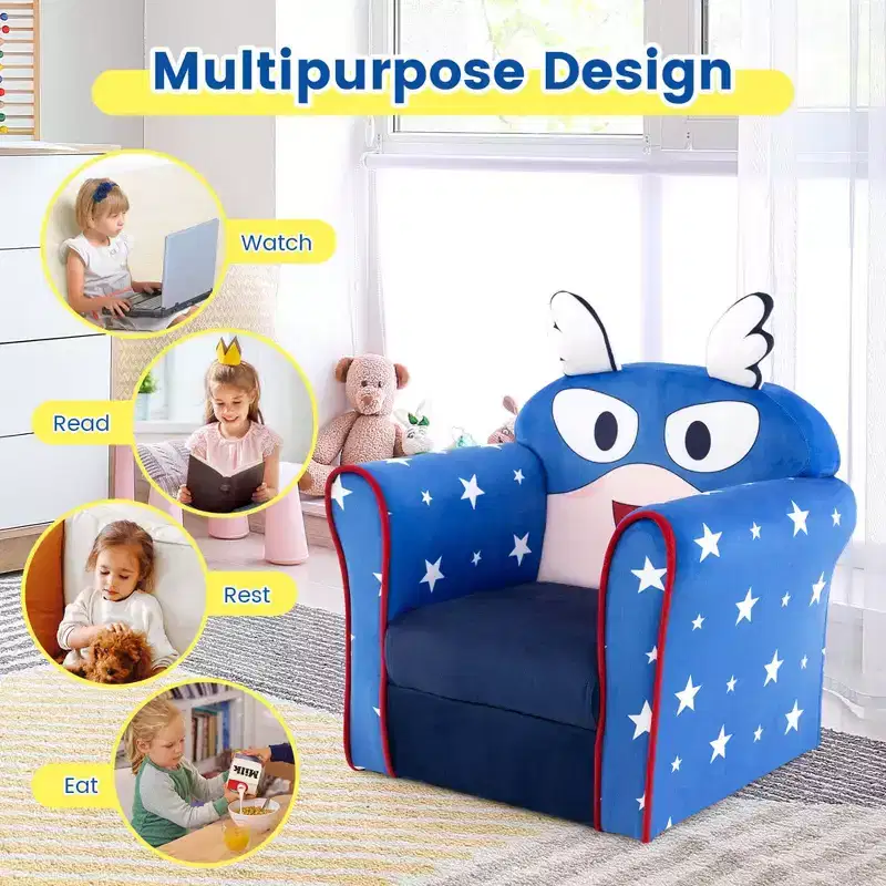 Costway Kid's Sofa Chair Toddler Upholstered Armchair Wooden Frame Children Couch Navy