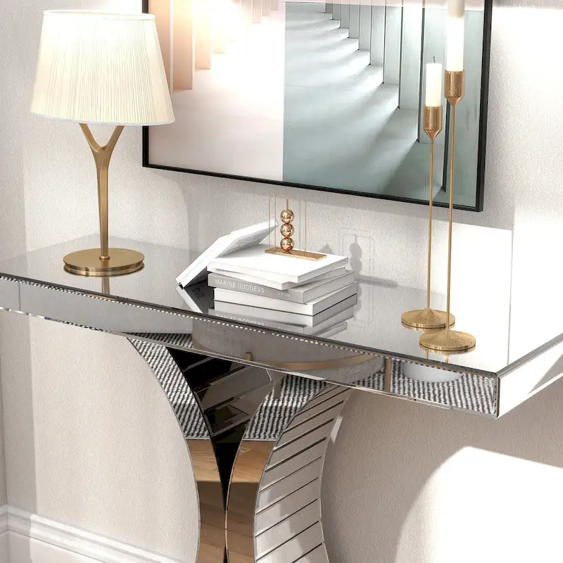 Mirrored Console Table with X-Cross Legs