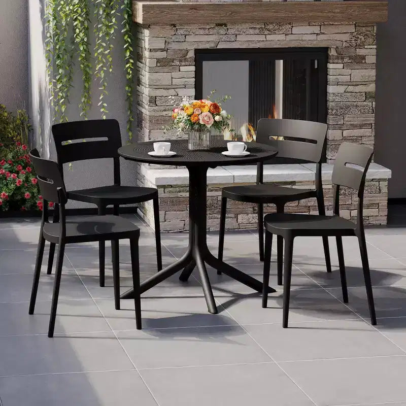 WestinTrends Playa Modern 5-Piece Resin Round Patio Dining Table Set with Stackable Patio Dining Chairs