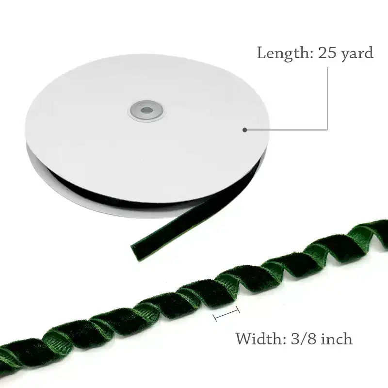 Wrapables 3/8 Inch Christmas Velvet Ribbon for Gift Wrapping, Wedding Decorations, Hair Bows, Crafting (25 Yards), Dark Green