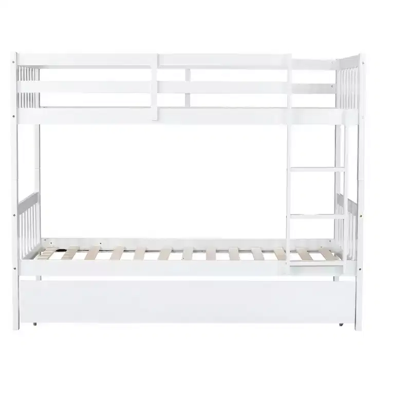 Twin Over Twin Modern Wood Bunk Bed with Trundle, Convertible into 2 Beds