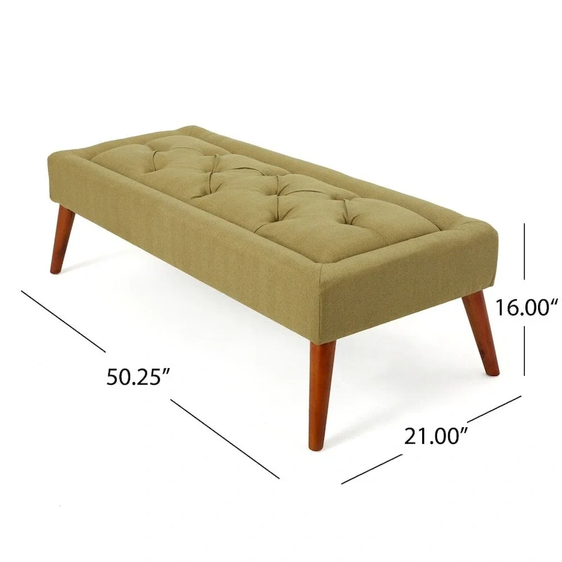 Tufted Fabric Ottoman Bench with Wooden Legs
